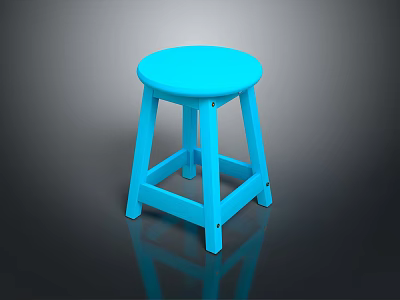Blue Wooden Round Stool With Simple Design Smooth Surface And Modern Style 3d model