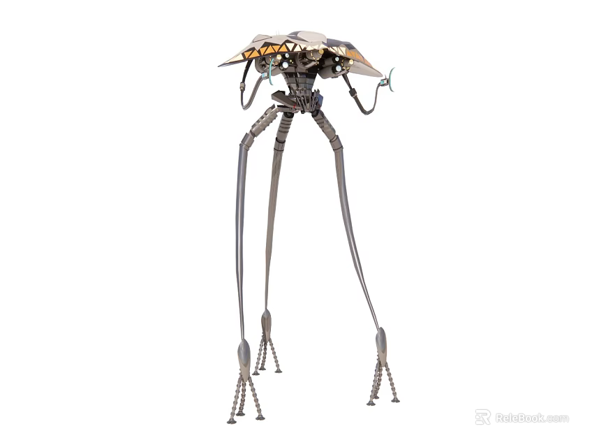 Futuristic Mechanical Figure With Tall Metallic Legs And Detailed Upper Structure 3d model 