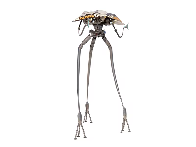 Futuristic Mechanical Figure With Tall Metallic Legs And Detailed Upper Structure 3d model