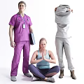 People with Medical Professional in Purple Uniform Yoga Practitioner Sitting and Person Holding Gray Clothing