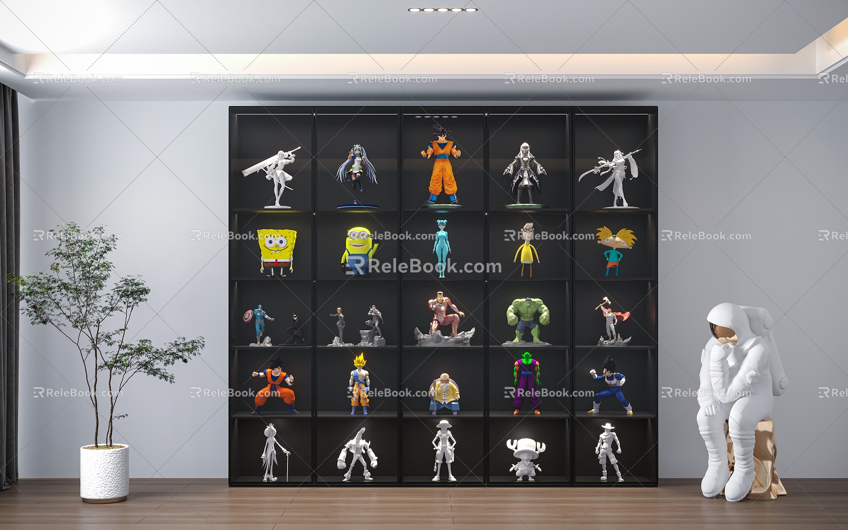 Hand-held Showcase Showcase Astronaut Green Plant Monkey King SpongeBob Squarepants Big Eyes Cute Doll Avengers Vegeta One Piece Dragon Ball 3d model