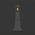 Gray Stone Lighthouse Scene Component With Lit Orange Lantern On Top