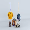 Outdoor Adventure Gear Collection With Yellow Jacket Blue Backpack Helmet Hiking Poles