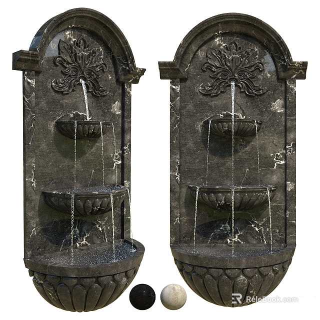 Elegant Black Marble Garden Fountains With Multi Tiered Design And Decorative Carvings 3d model 