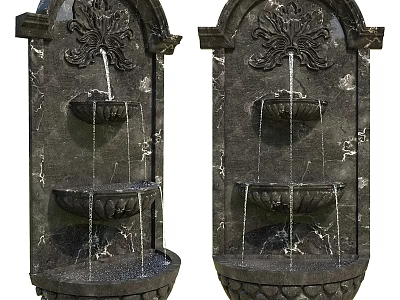 Elegant Black Marble Garden Fountains With Multi Tiered Design And Decorative Carvings 3d model