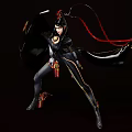 Game Movie Character In Black Outfit With Red Ribbon And Dynamic Sword Pose