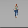 Stylish 3D Character With Red Hair Green Striped Bikini Top Blue Jeans And Sandals In Casual Look