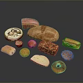 Assorted Baked Bread Varieties Display With Loaf Sandwich Bagel And Sliced Options 3d model