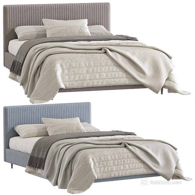 Modern Double Bed Designs with Upholstered Headboards and Beige Quilted Bedding 3d model