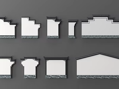 Chinese Traditional Building Exteriors With Various Classic Roof Designs And White Walls 3d model