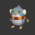 Cute Blue Bird Character With White Earmuffs Red Yellow Scarf And Yellow Beak Feet