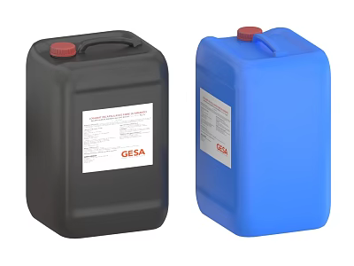 Industrial Equipment Plastic Storage Drums Black And Blue With Red Lids And GESA Labels 3d model