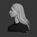 Woman 3D Model Bust with Long Hair and Black Top Against Gray Background