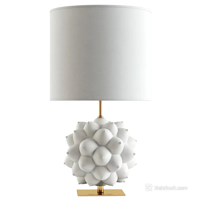 White Table Lamp With Cylindrical Lampshade And Flower Shaped Decorative Base 3d model