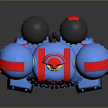 Stylish Blue And Red Robot Figure With Detailed Armor And Mechanical Design