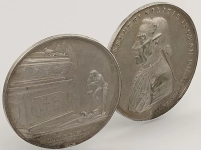 Vintage Silver Coins With Engraved Portrait And Monument Designs As Daily Living Items 3d model