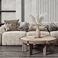 Quiet three-person sofa sofa tea table combination 3d model