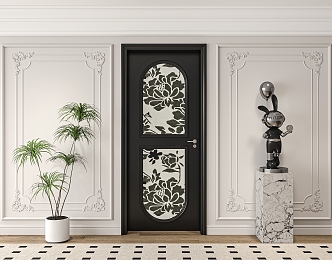 French Vintage Swing Door Kitchen Door Toilet Door 3d model