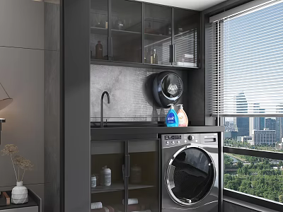 Modern Bathroom Cabinet With Glass Doors Storage Shelves And Minimalist Design 3d model