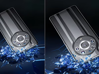Premium Smartphone Camera Module Design with Blue Crystal Lighting Effect and Sleek Tech Inspired Look 3d model