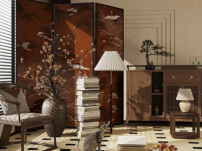 Modern Wooden Entryway Console Cabinet And Side Cabinet With Vase Books And Plant 3d model