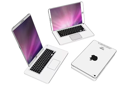 Apple Laptops And Tablet With Open Closed Status And Purple Gradient Screen 3d model
