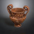 Ancient Ceramic Vase Sculpture With Curved Handles And Intricate Carved Patterns
