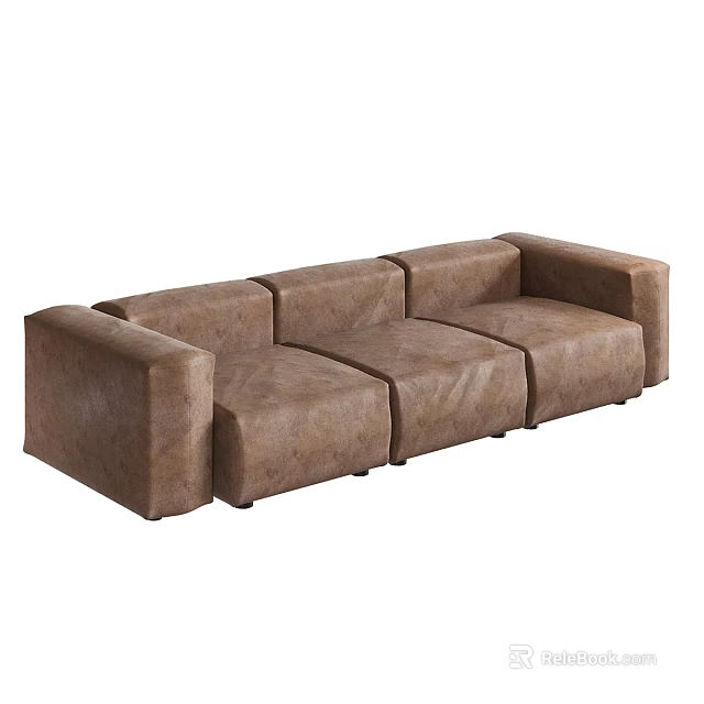 Modern Brown Three Seater Sofa Featuring Modular Sectional Design And Comfortable Cushioned Seats 3d model