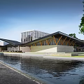 Modern New Chinese Architecture Aerial View With Courtyard Water Features And Greenery