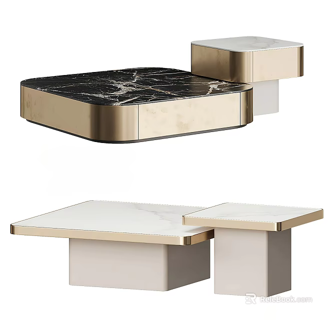 Elegant Modern Coffee Table Designs Featuring Marble Tops And Metal Bases 3d model 