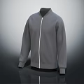 Gray Long Sleeve Stand Collar Casual Jacket With White Zipper And Simple Design