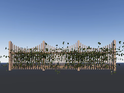 Outdoor Wooden Fence Decorated With Lush Green Vines Under Clear Blue Sky 3d model
