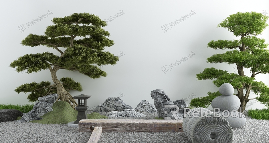 Courtyard landscape sketch courtyard withered landscape stone Zen landscape model