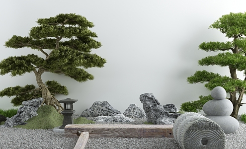 Courtyard landscape sketch courtyard withered landscape stone Zen landscape 3d model