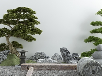 Courtyard landscape sketch courtyard withered landscape stone Zen landscape 3d model