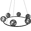Modern Hanging Chandelier With Multiple Frosted White Spheres And Black Circular Frame