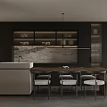 Modern Living And Dining Room Interior With Circular Pendant Light Sofa TV Fireplace And Blinds