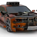 Rusty Modified Car With Vintage Style Spoiler And Black Wheels 3d model