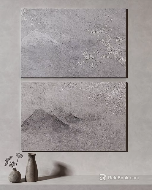 Gray Toned Decorative Wall Art With Mountain Patterns And Abstract Textures 3d model 
