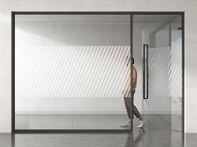 Modern Glass Sliding Door With Black Frame And Diagonal Stripes In Interior Space 3d model