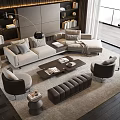 Modern Living Room Sofa Coffee Table Set With Throw Pillows Armchairs And Area Rug
