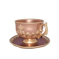Elegant Copper Teacup With Gold Accents And Intricate Floral Saucer Design