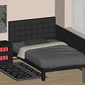 Black Leather Tufted Headboard Single Bed With Nightstand Wooden Floor And Area Rug