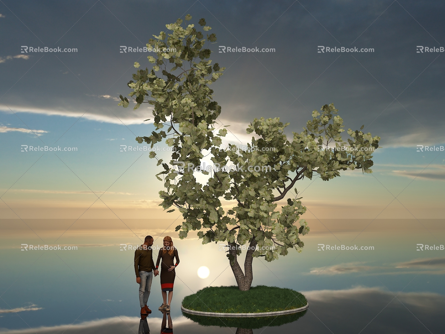 Trees Trees Big Trees Big Leaves Shrubs Street Trees Park Landscape City Greening Figure Men Women Pregnant Women Outdoor Sky HDR 3d model