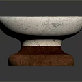 Elegant Carved Bowl Shaped Marble Sculpture with Textured Surface and Wooden Base