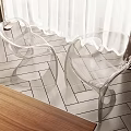Transparent Acrylic Leisure Chairs With Modern Curved Design By White Curtains On Wooden Floor