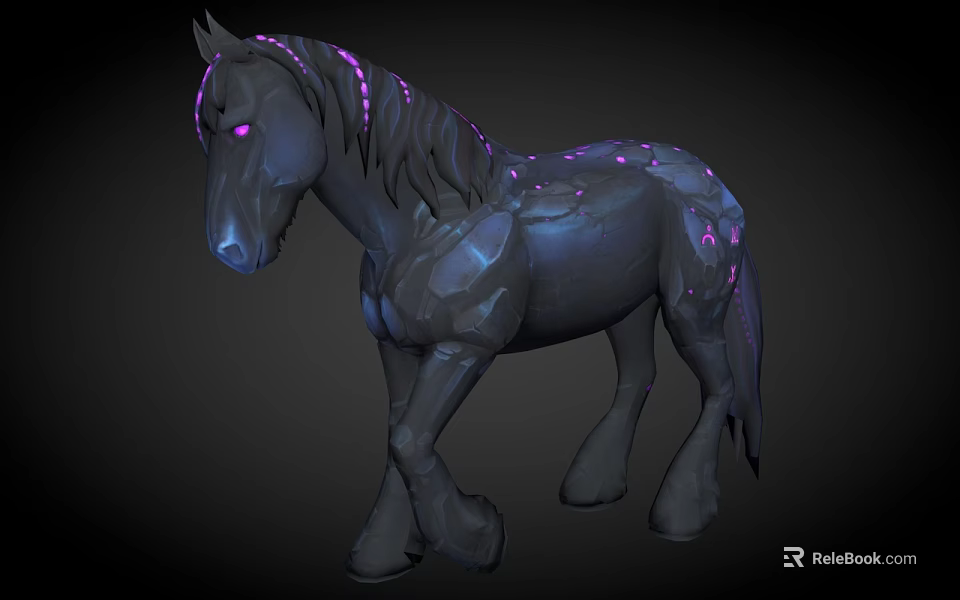 Mystical Dark Horse Creature With Purple Glowing Spots Stripes And Eyes 3d model 