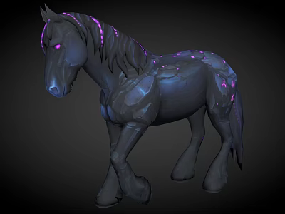 Mystical Dark Horse Creature With Purple Glowing Spots Stripes And Eyes 3d model