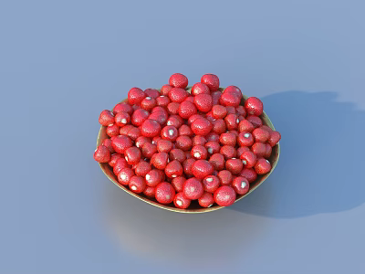 Small Red Berries in a Bowl on Light Blue Surface 3d model