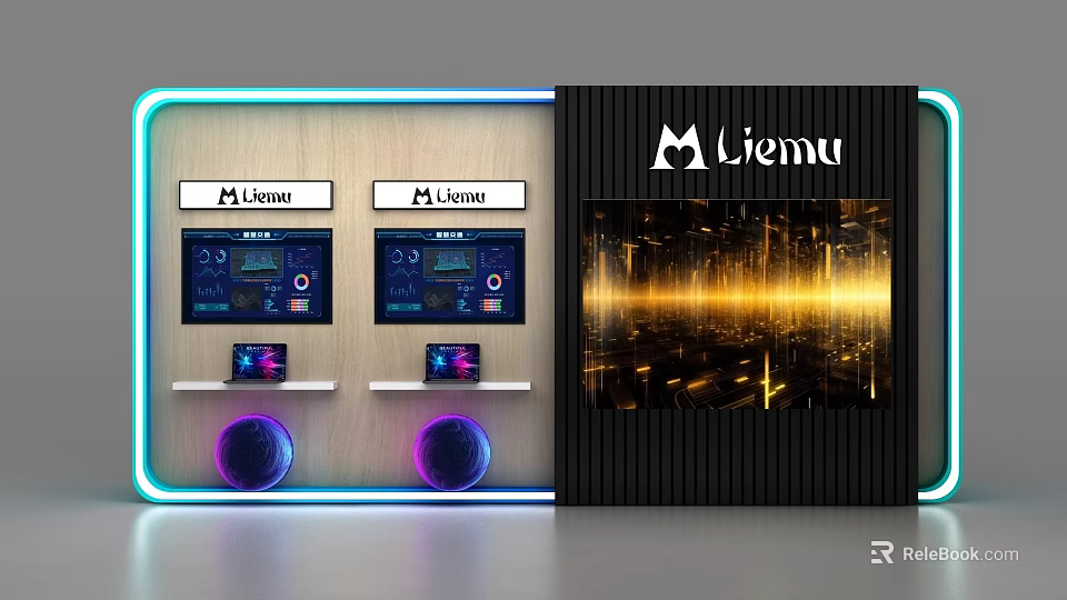 Liemu Commercial Equipment Display Featuring Touch Screens Neon Lights And Digital Showcases 3d model 